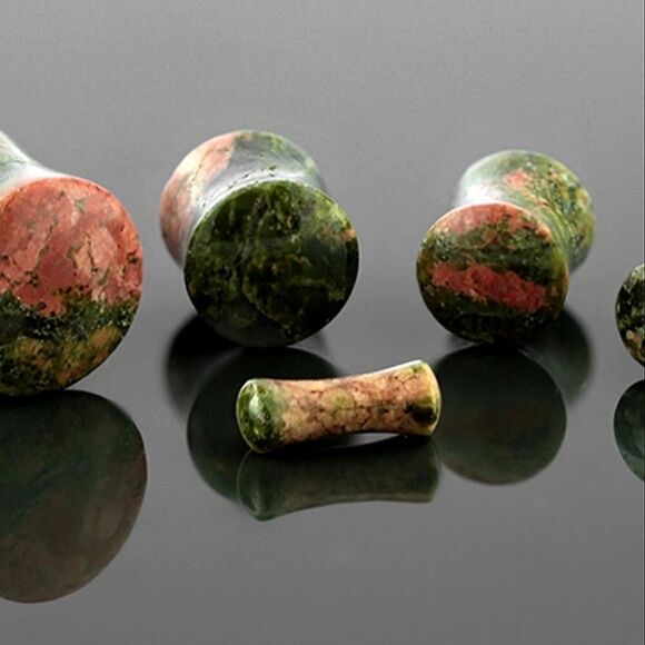 NWT 4ga green and rose pink unakite plugs - Picture 2 of 4